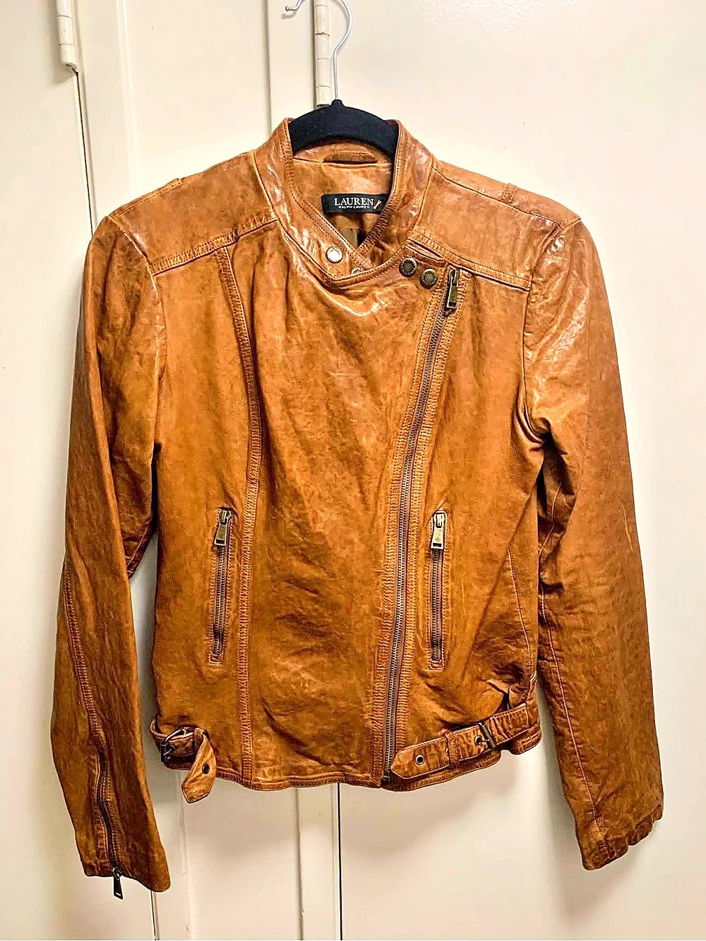Lauren Ralph Lauren Leather Moto Jacket Brown Size 8